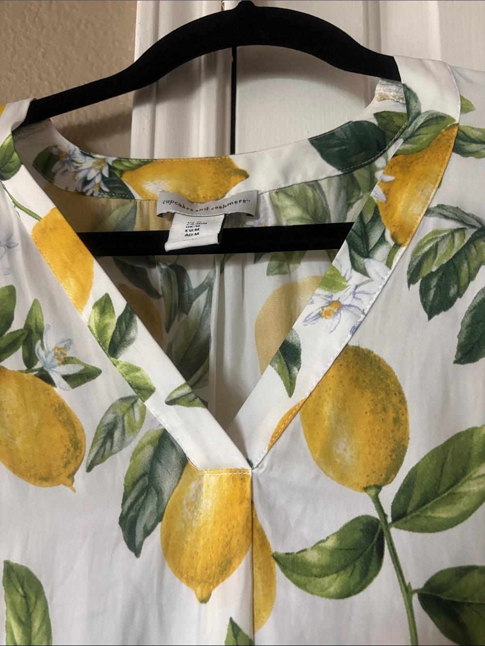 cupcakes & cashmere White Lemon-Print V-Neck Blouse - Picture 3 of 6